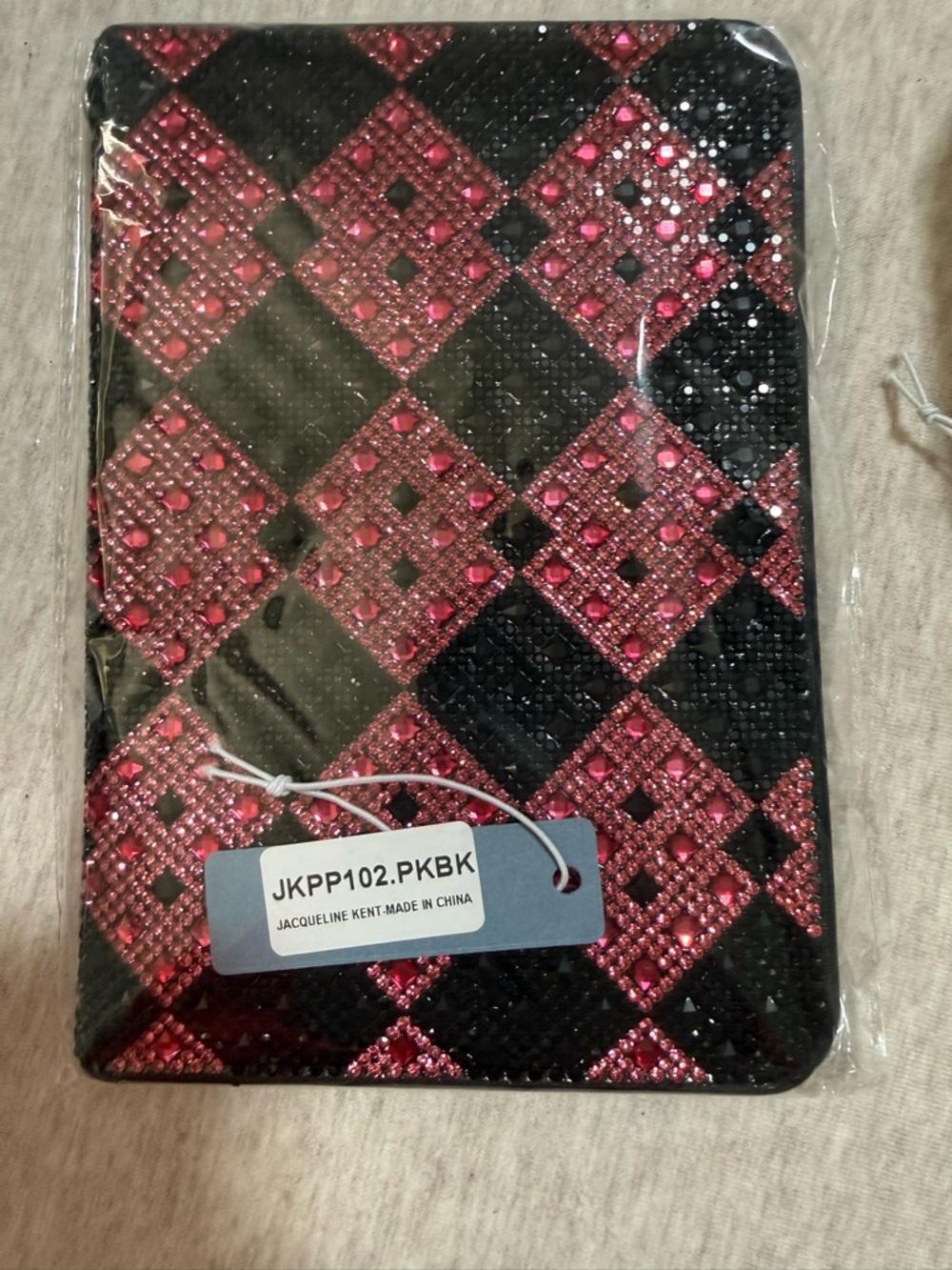 Jacqueline Kent Pink & Black Rhinestone Passport Sleeve